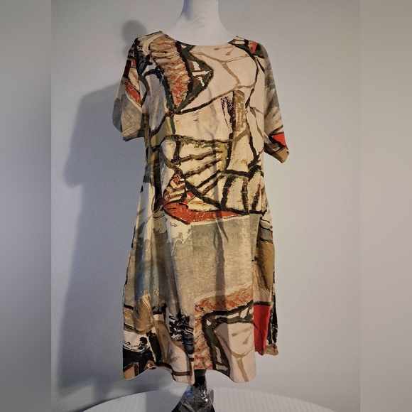 Artsy Abstract Print Short Sleeve Dress - Picture 8 of 9